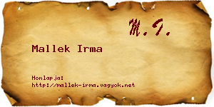 Mallek Irma névjegykártya